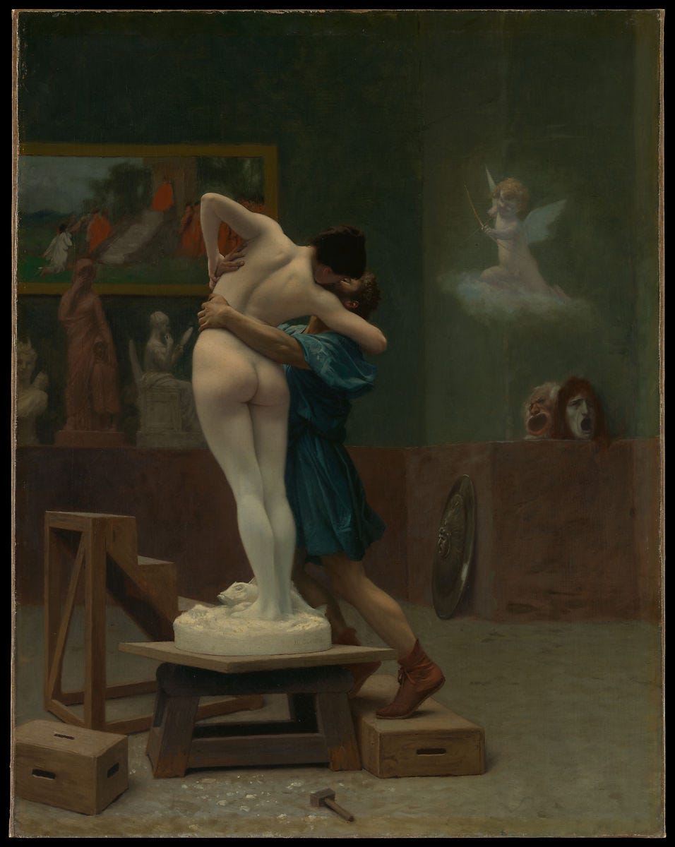 Pygmalion and Galatea, Jean-Léon Gérôme (French, Vesoul 1824–1904 Paris), Oil on canvas 