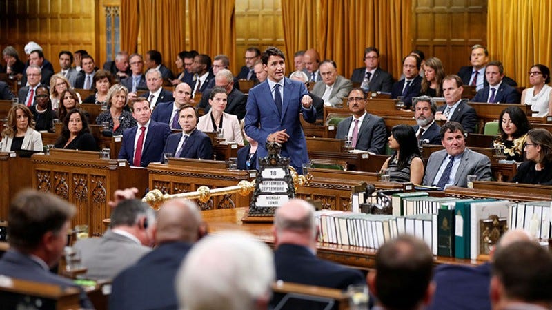 Justin Trudeau debating in the Canadian House of Commons