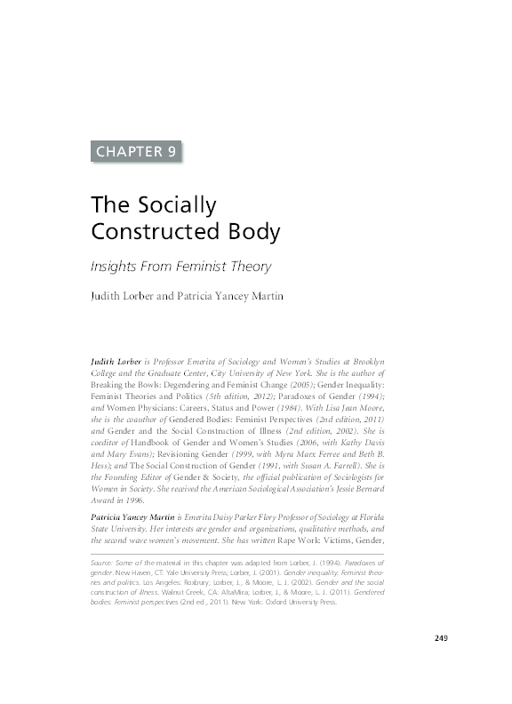 PDF) The Socially Constructed Body: Insights from Feminist Theory | Judith  Lorber - Academia.edu
