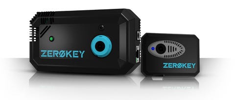 ZeroKey's Power-over-Ethernet (PoE) Quantum RTLS anchor and Universal trackable devices (Photo: Business Wire)