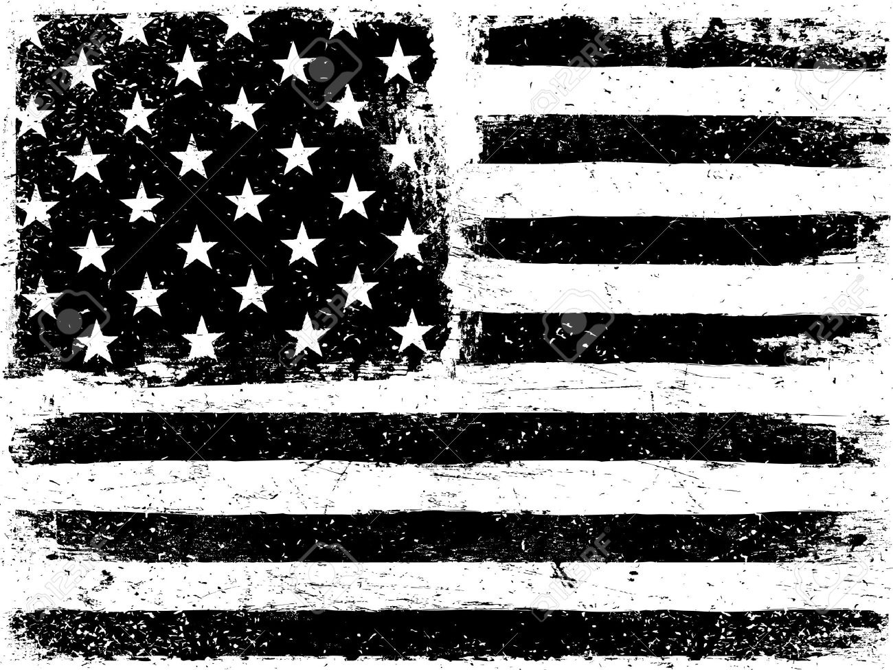 American Flag Background. Grunge Aged Vector Template. Horizontal ...