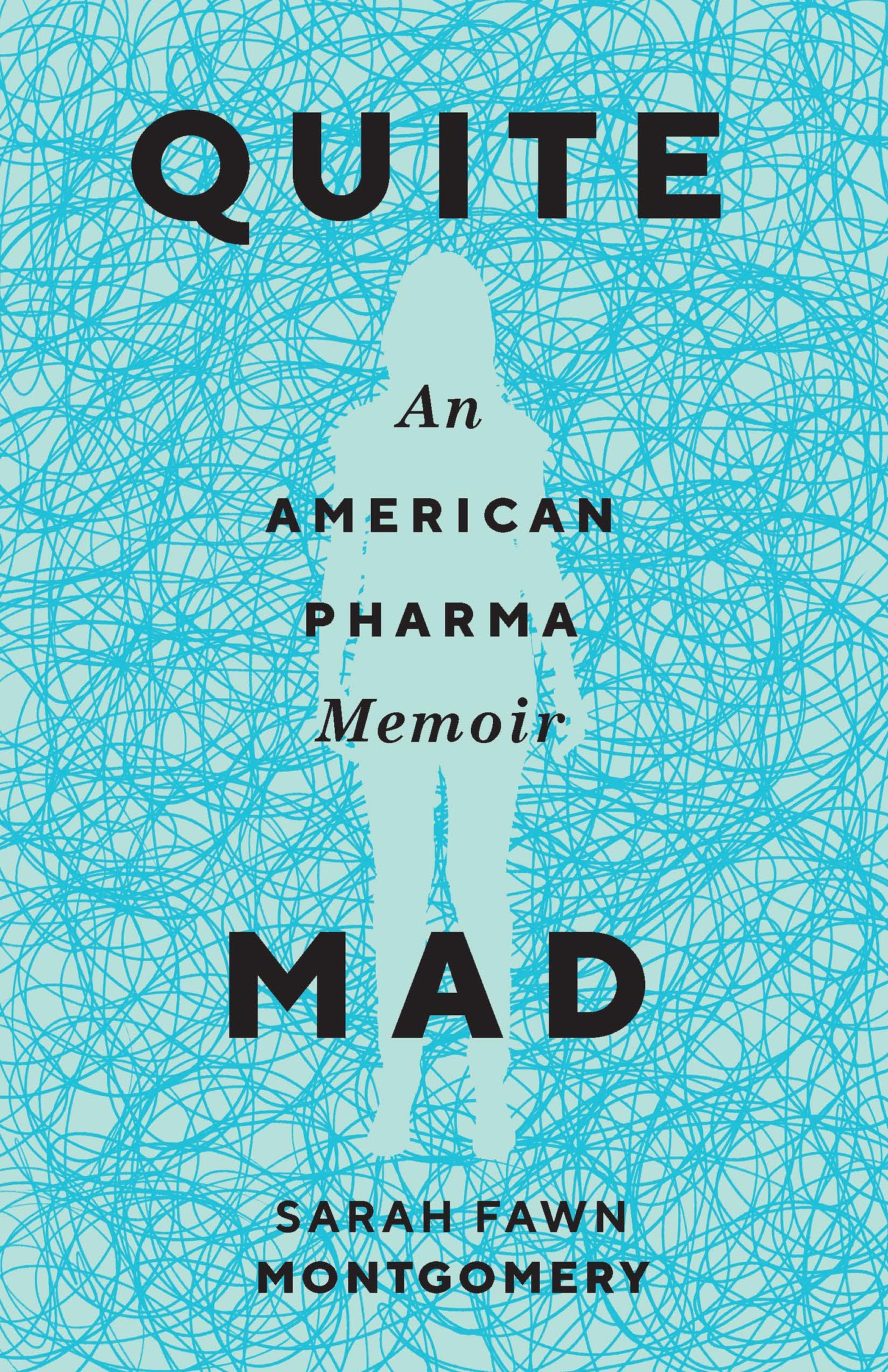 A pale blue book cover with slightly darker blue scribbles all over it, revealing the silhouette of a person in the center. The title and byline are foregrounded in black.