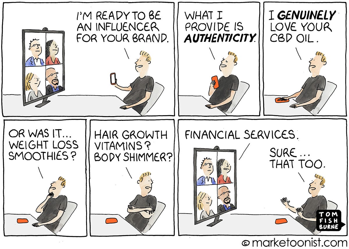 influencer marketing and authenticity - Marketoonist | Tom Fishburne