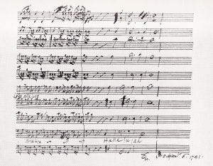 Photo of the final bars of the "Hallelujah" chorus from Messiah by Handel, from the composer's autograph score.