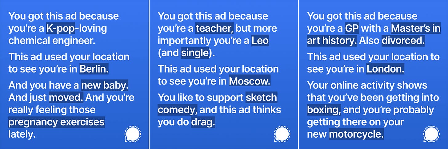 Screenshots of sample ads