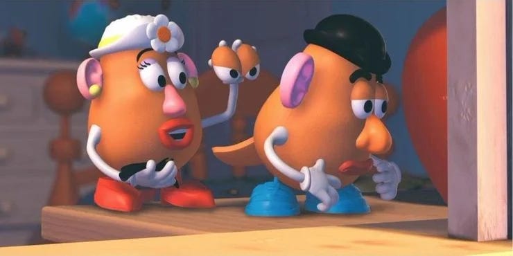 An extra set of eyes are being placed in the back of Mr Potato Head.