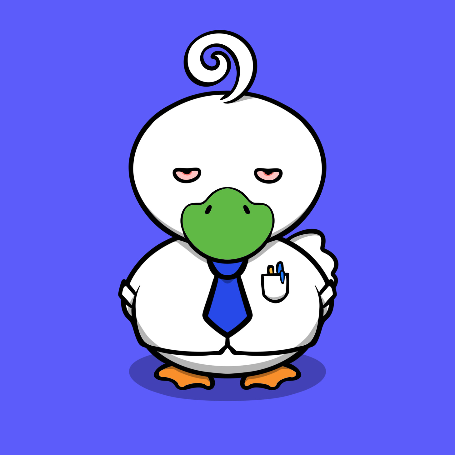 A duck with a tie on a blue background.