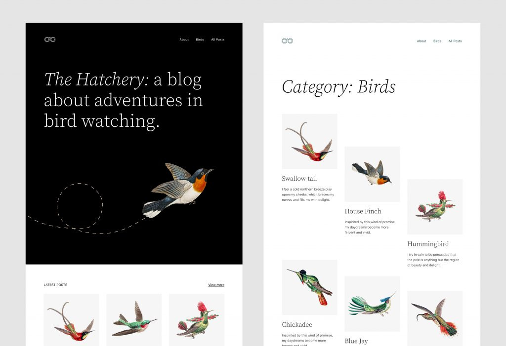 Homepage and archive page mockups for the Twenty Twenty-Two theme.