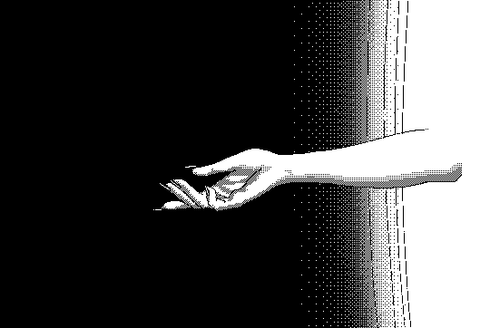 desenho de uma mão chamando para dentro de um buraco de luz