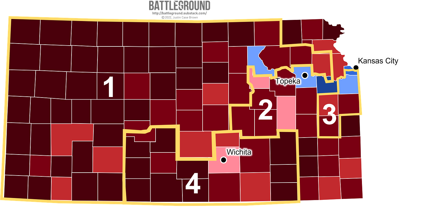 2020 Election Results Overlay New Congressional Districts, Kansas