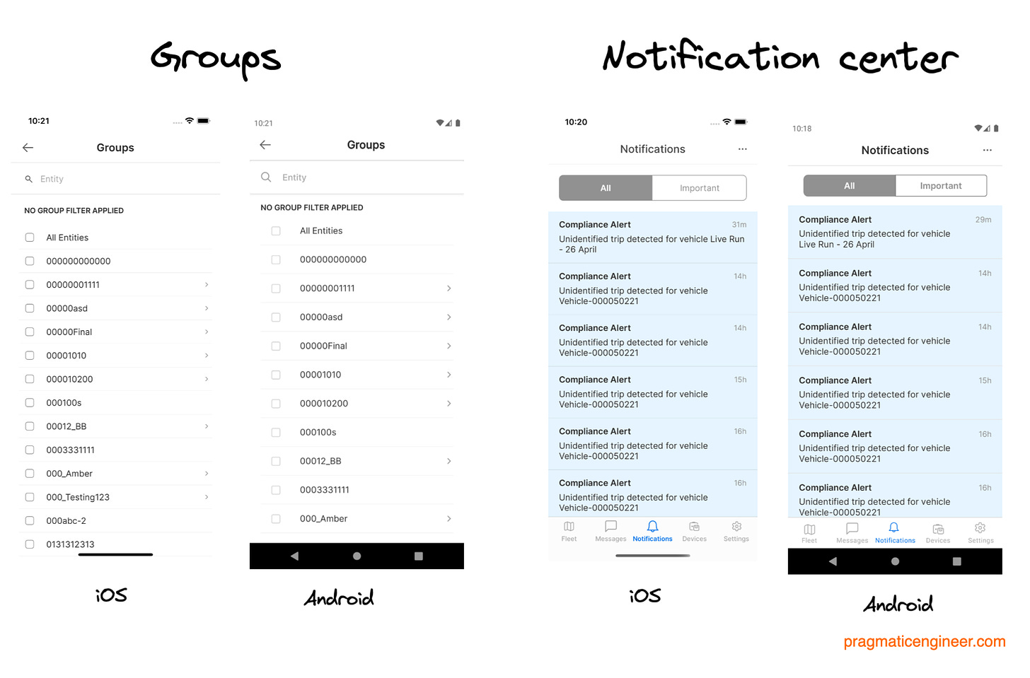 Groups and Notification center: both features written using Kotlin Multiplatform Mobile.