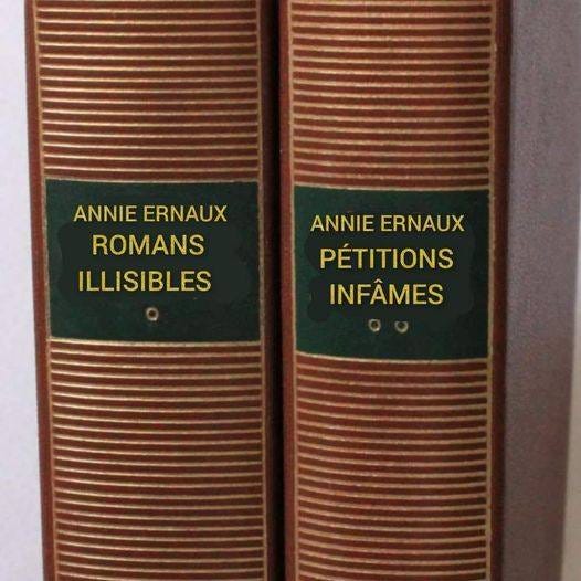 Peut être une image de livre et texte qui dit ’ANNIE ERNAUX ROMANS ILLISIBLES ANNIEERNAX ANNIE ERNAUX PÉTITIONS INFÂMES’