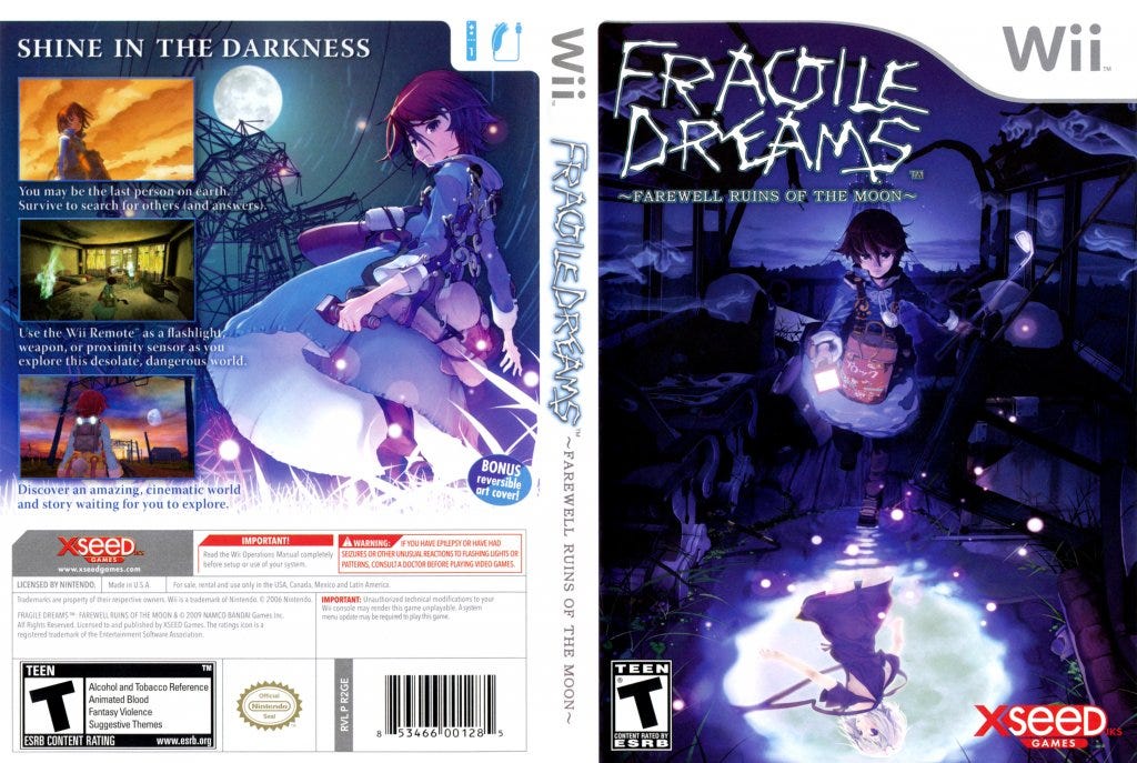 The front and back cover art for 2010 Wii release, Fragile Dreams: Farewell Ruins of the Moon