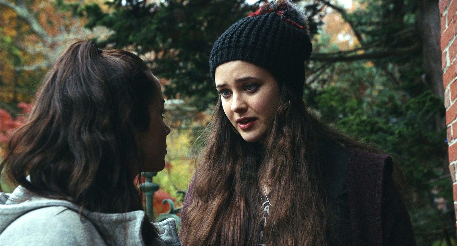 Ana de Armas as Marta Cabrera (left) and Katherine Langford as Meg Thrombey (right) in KNIVES OUT.