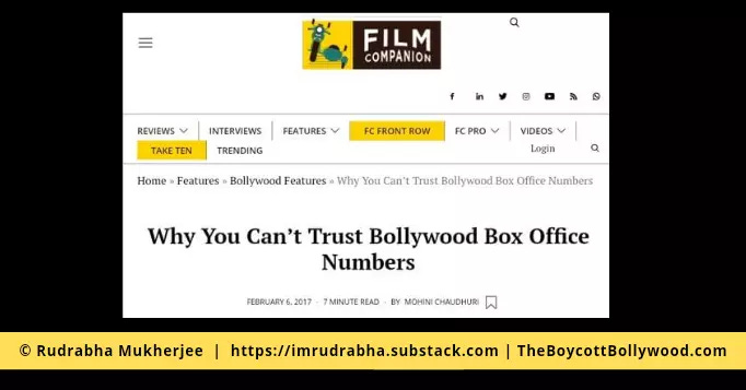 Report of Film Companion on why cannot we trust Bollywood box office numbers