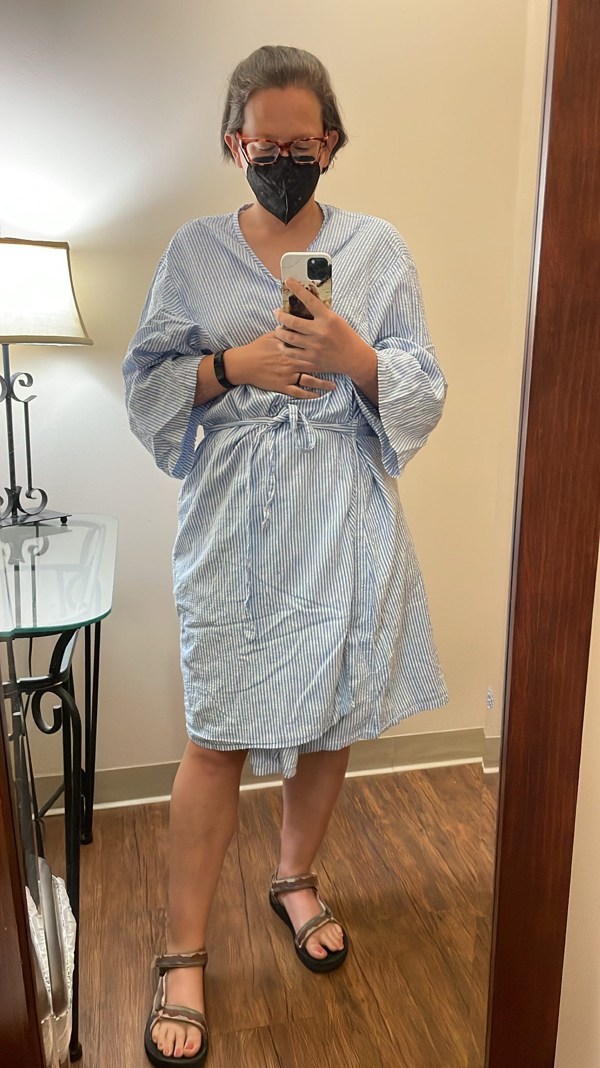 Woman in robe before mammogram