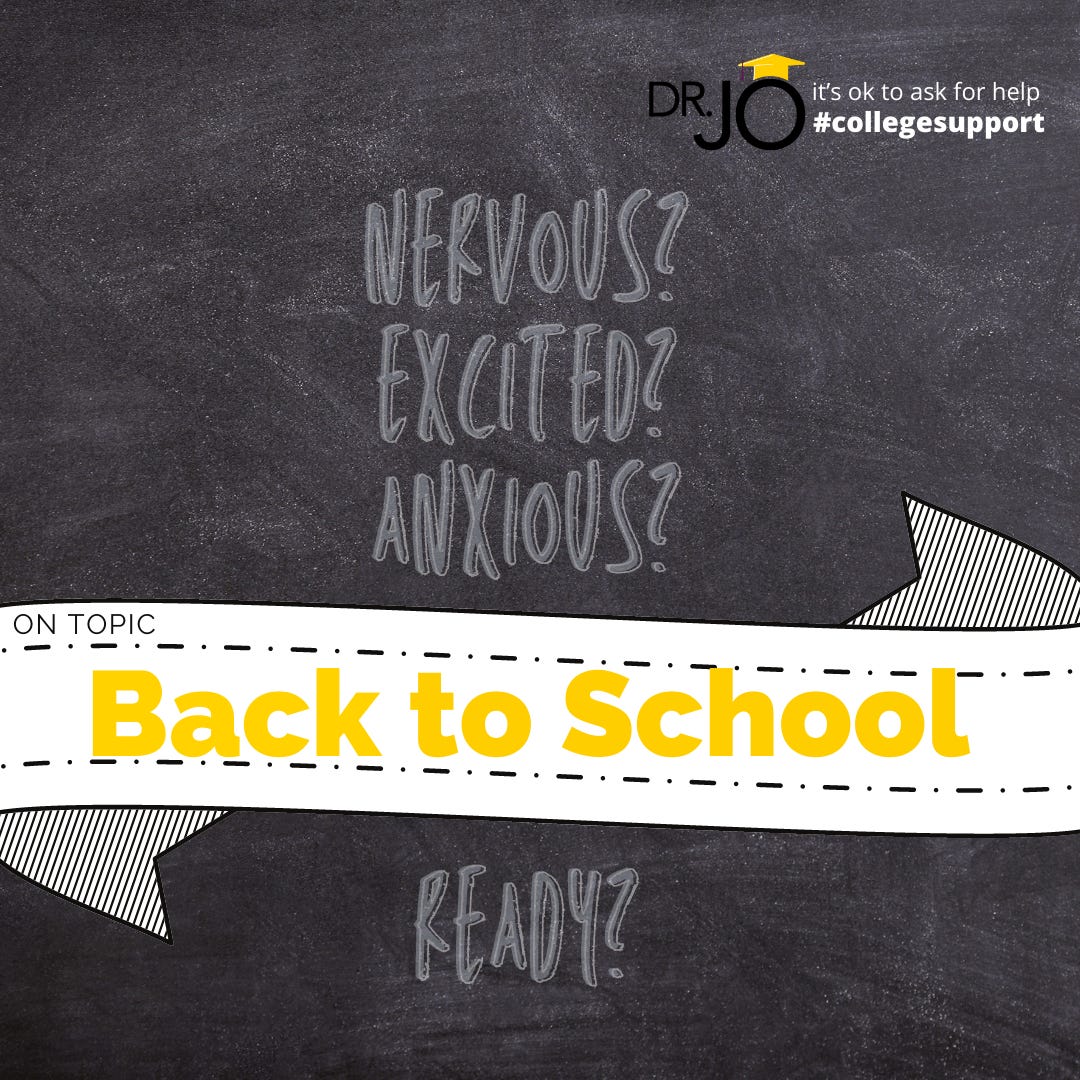Text on a black chalkboard says, "On Topic: Back to School." Nervous? Excited? Anxious? Ready?