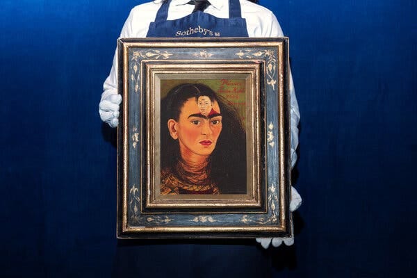Frida Kahlo’s “Diego and I,” from 1949, sold for $34.9 million at a Sotheby’s auction on Tuesday.