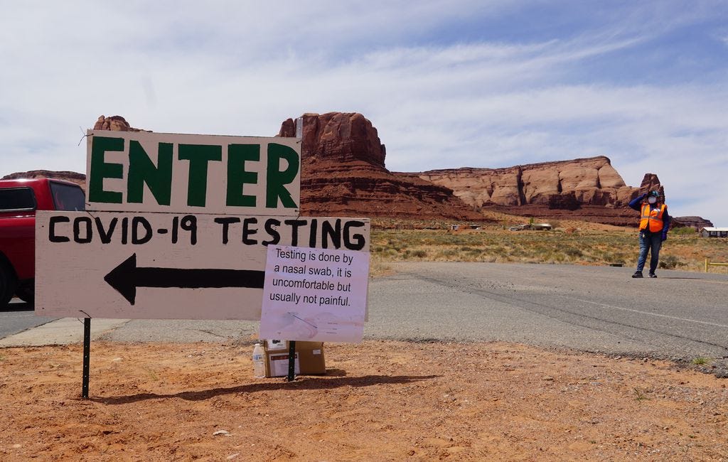 (Zak Podmore | The Salt Lake Tribune) The Utah Navajo Health System and the Utah Department of Health’s Utah Public Health Laboratory conducted over 1,300 drive-thru tests in southern San Juan County in mid-April. The initiative wrapped up in Monument Valley on Friday, April 17, 2020.
