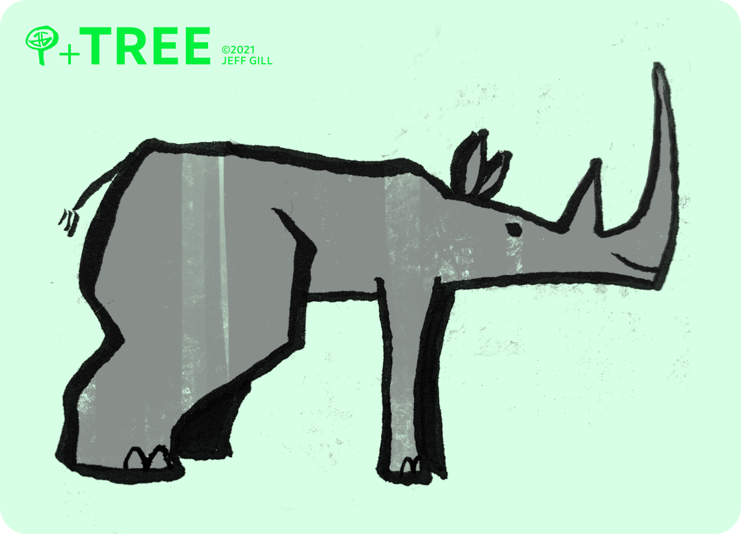 An illustration of a rhinoceros with extremely large and strong back legs