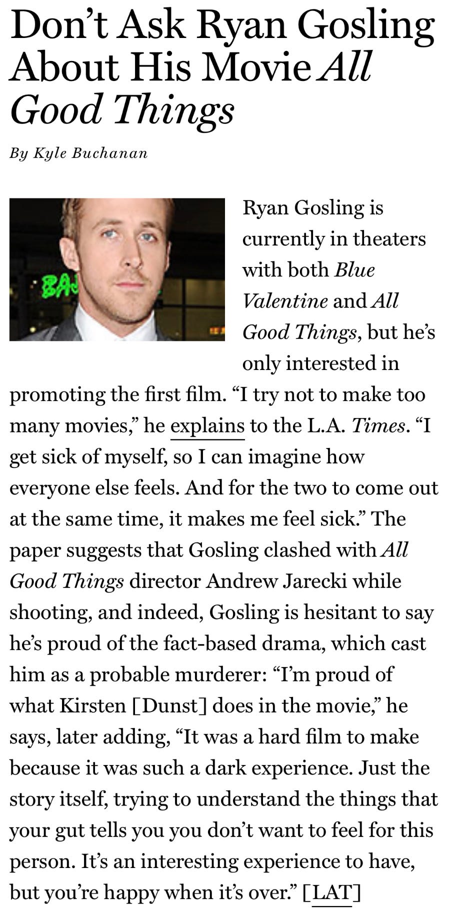 All Good Things (Official Movie Site) - Starring Ryan Gosling