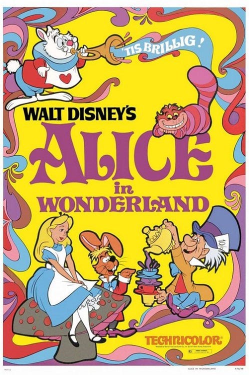 1974 theatrical re-release poster for Alice In Wonderland