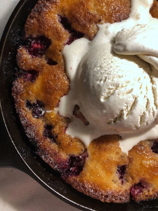 berry cobbler and ice cream