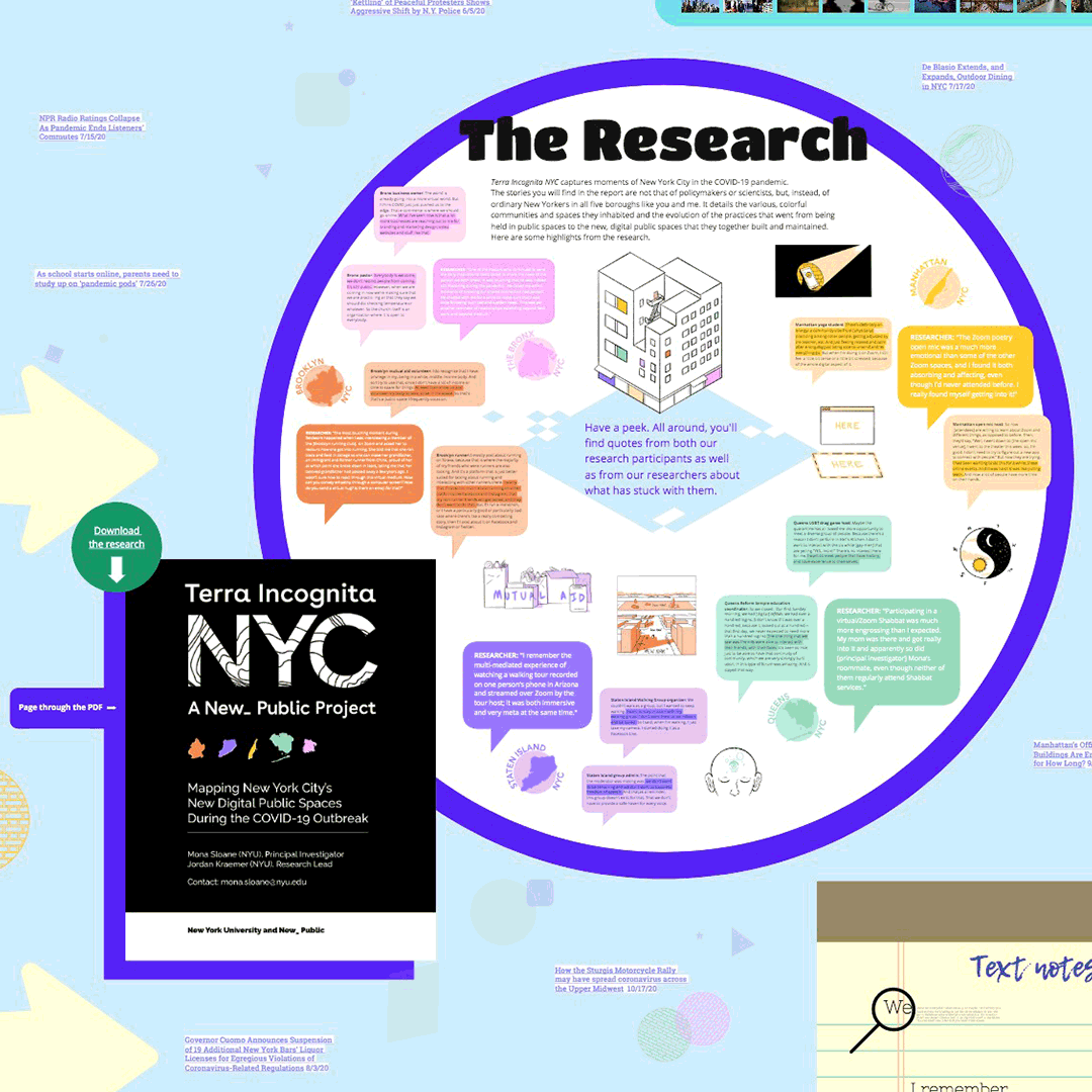 Image description: This is a gif that illuminates many of the fun explorations a use could experience when delving into the Terra Incognita NYC research. 