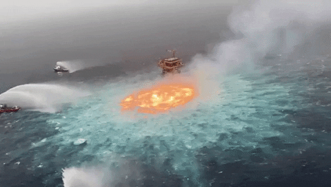A gas leak-caused inferno in the middle of the sea