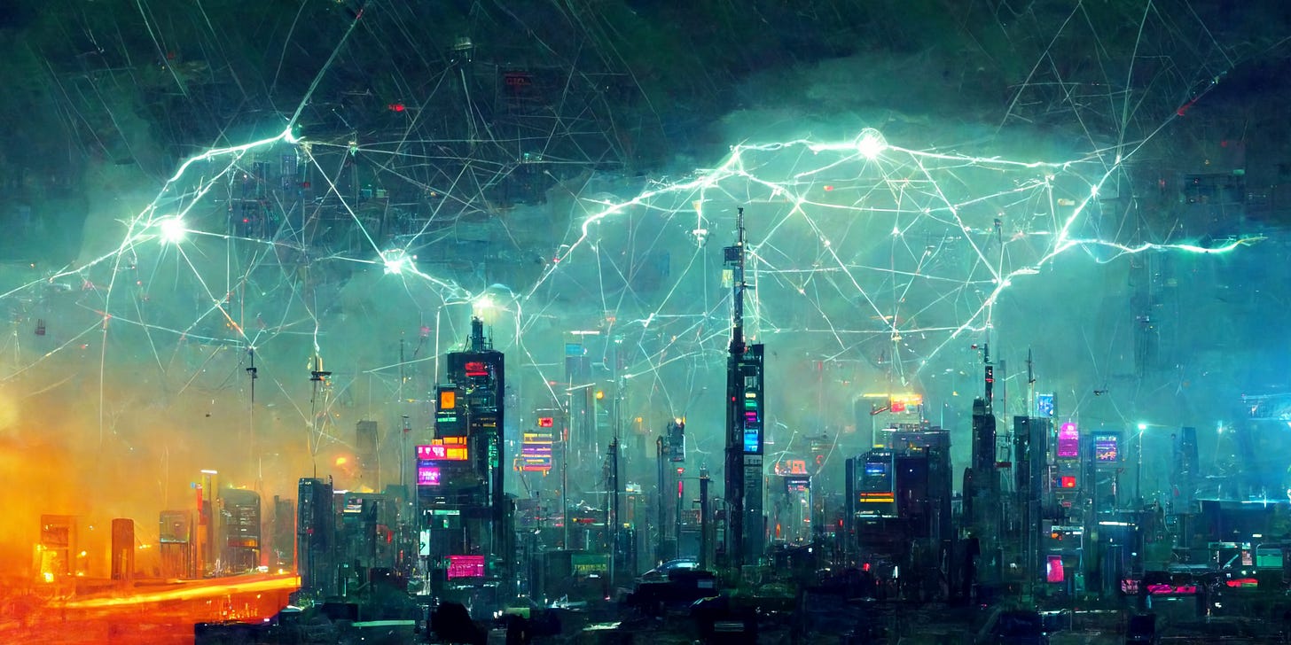 bitcoin lightning network cyberpunk futuristic