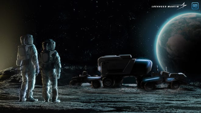 General Motors Co. and Lockheed Martin are partnering to develop a  lunar rover.  This image is a rendering.