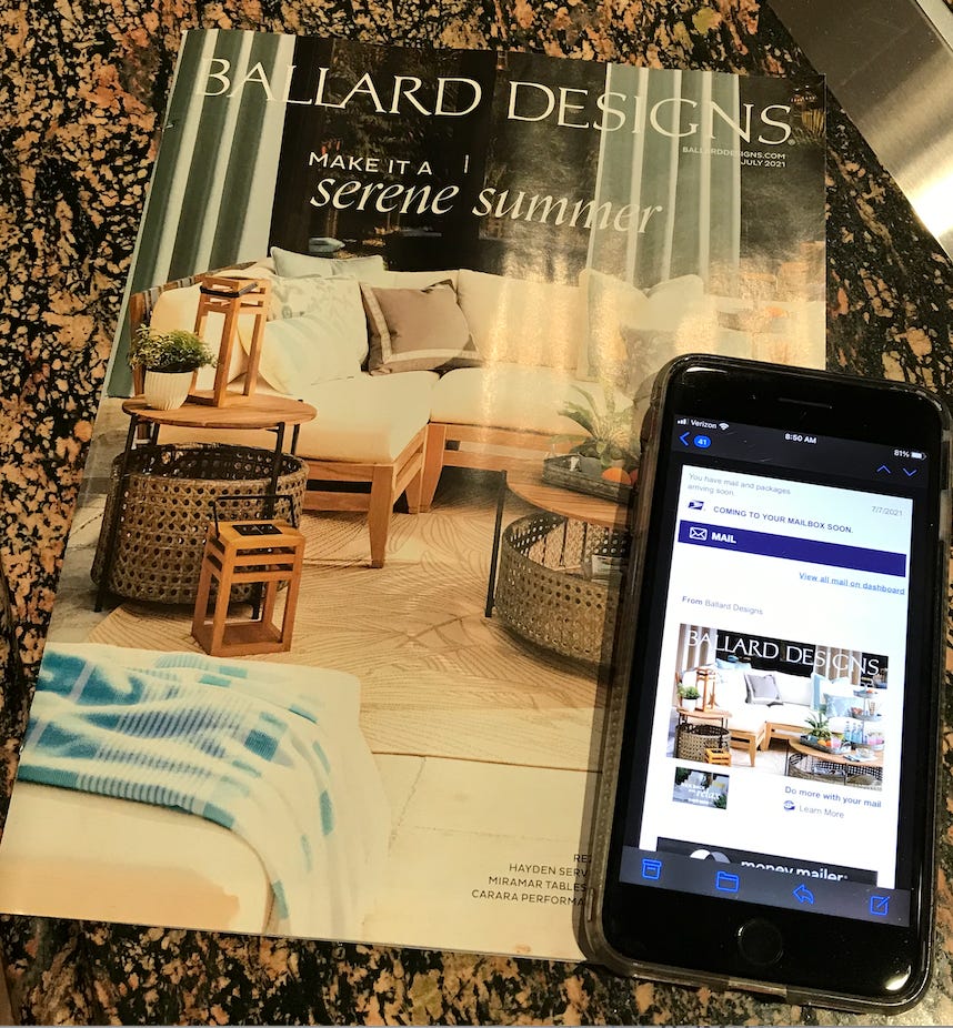 Image of a physical catalog and the Informed Delivery digital image on a smartphone.