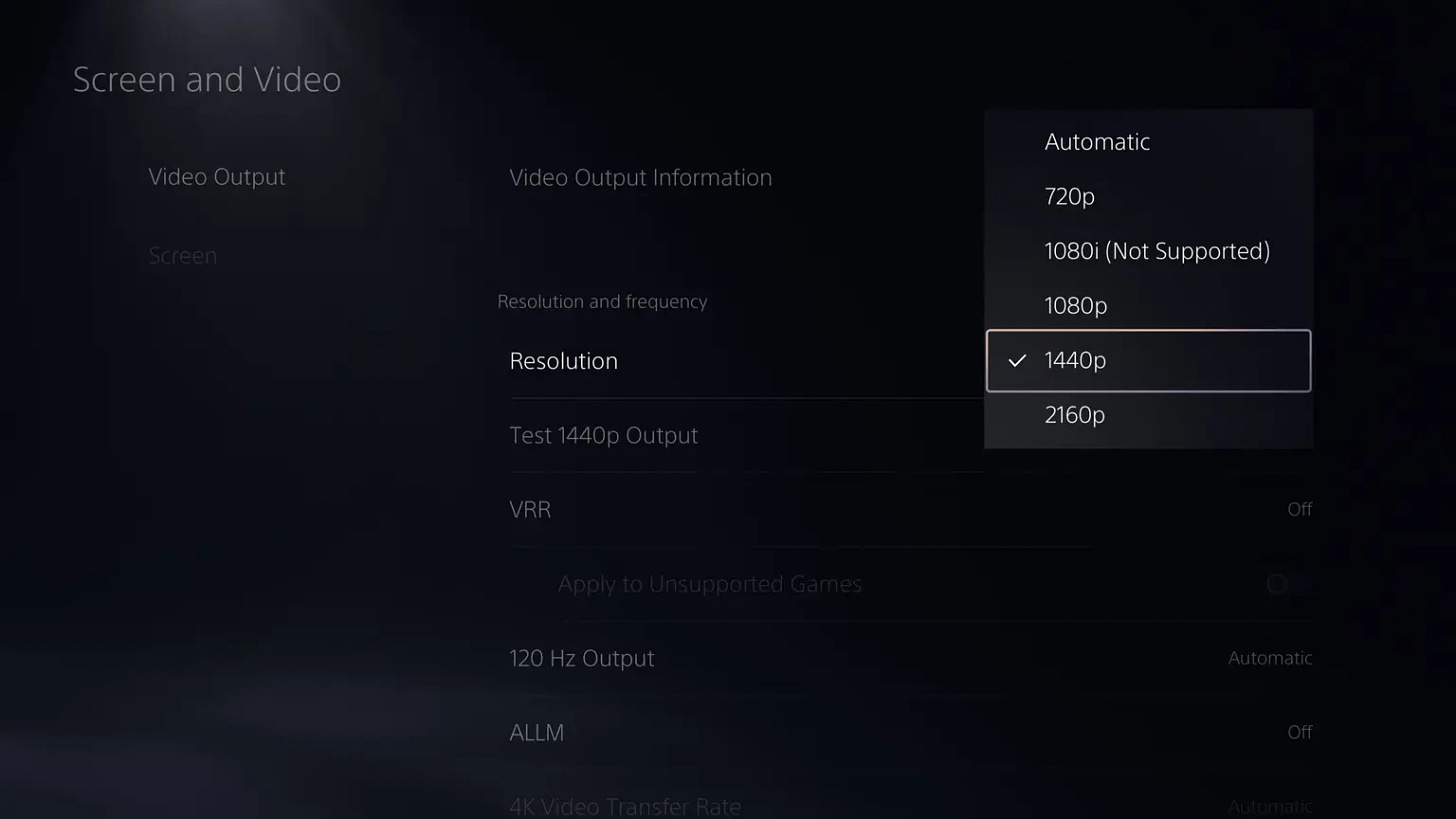 PS5 1440p settings