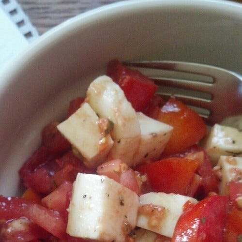 The last of my tomatoes... yummy Caprese style salad
