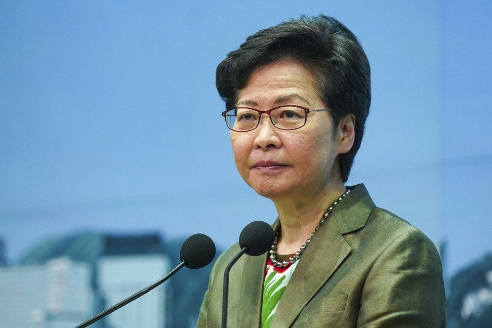 Chief Executive Carrie Lam addresses the press before her weekly cabinet meeting on Tuesday. Photo: Sam Tsang