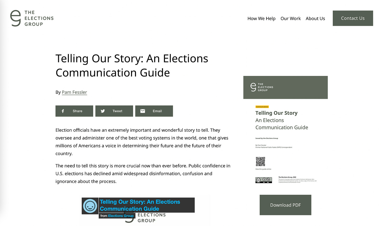 Screenshot of Elections Group's Telling Our Story: An Elections Communication Guide webpage