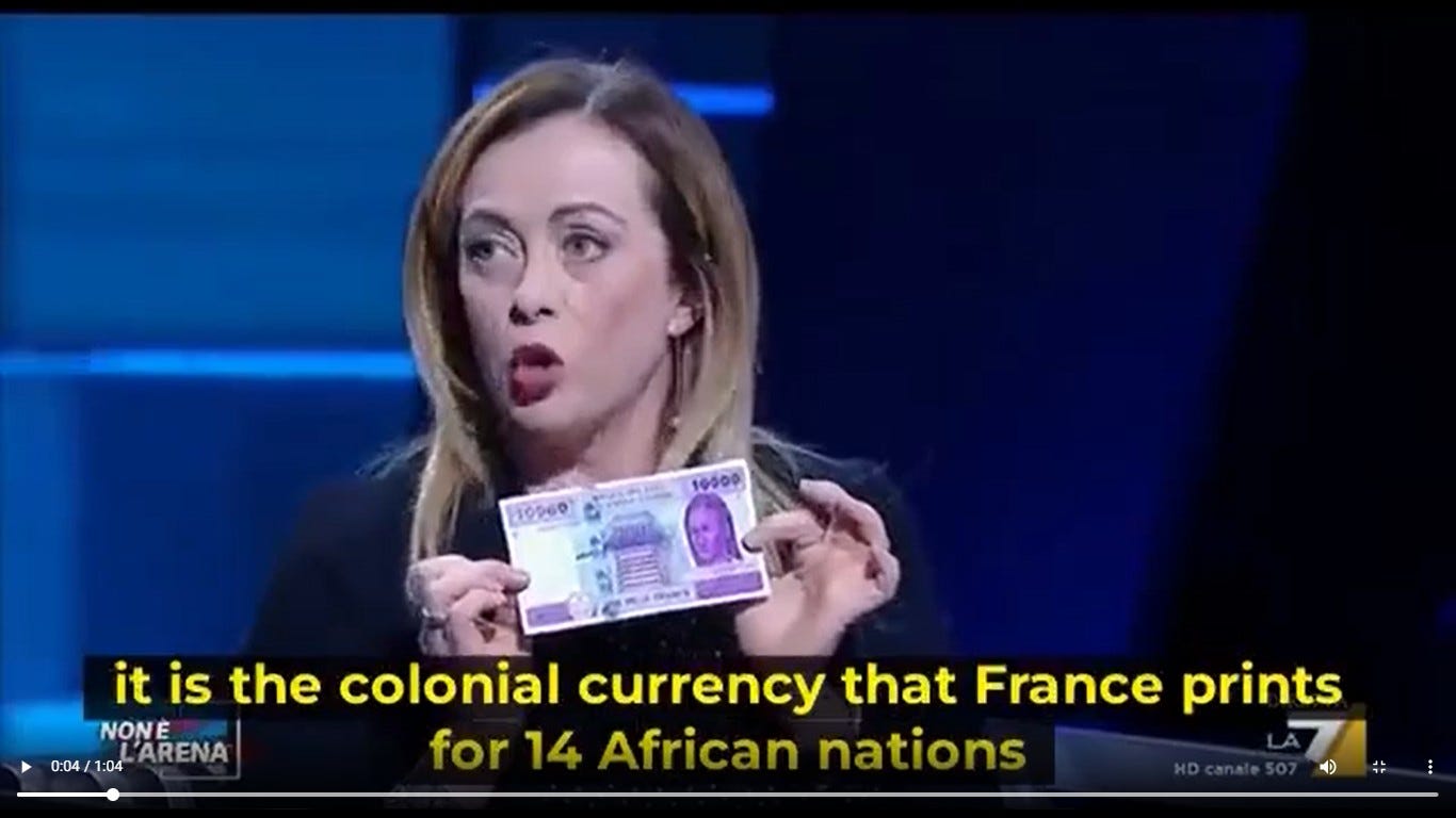 May be an image of 1 person and text that says 'it is the colonial currency that France prints NONE 0:04/1:04 1:04 L'ARENA A for 14 African nations'