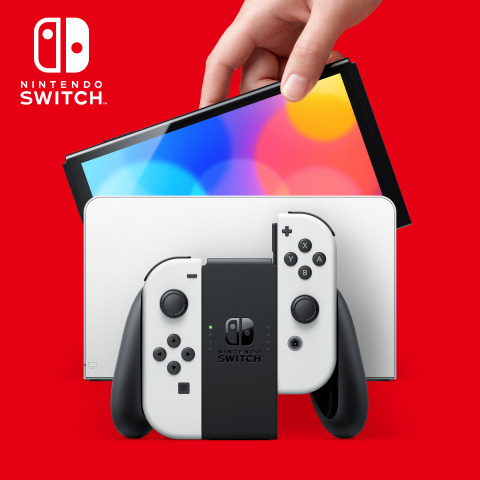 Nintendo Switch (OLED model) has a similar overall size to the Nintendo Switch system, but with a larger, vibrant 7-inch OLED screen with vivid colors and crisp contrast. The system also features a wide adjustable stand for tabletop mode, a new dock with a wired LAN port, 64GB of internal storage, and enhanced audio for handheld and tabletop play. (Photo: Business Wire)