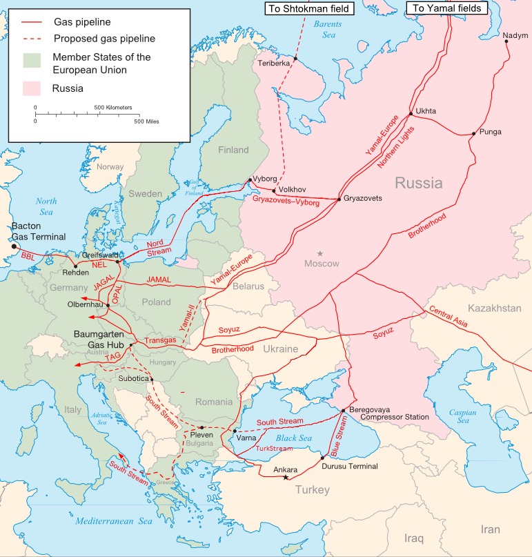 gas pipelines Russia Europe map