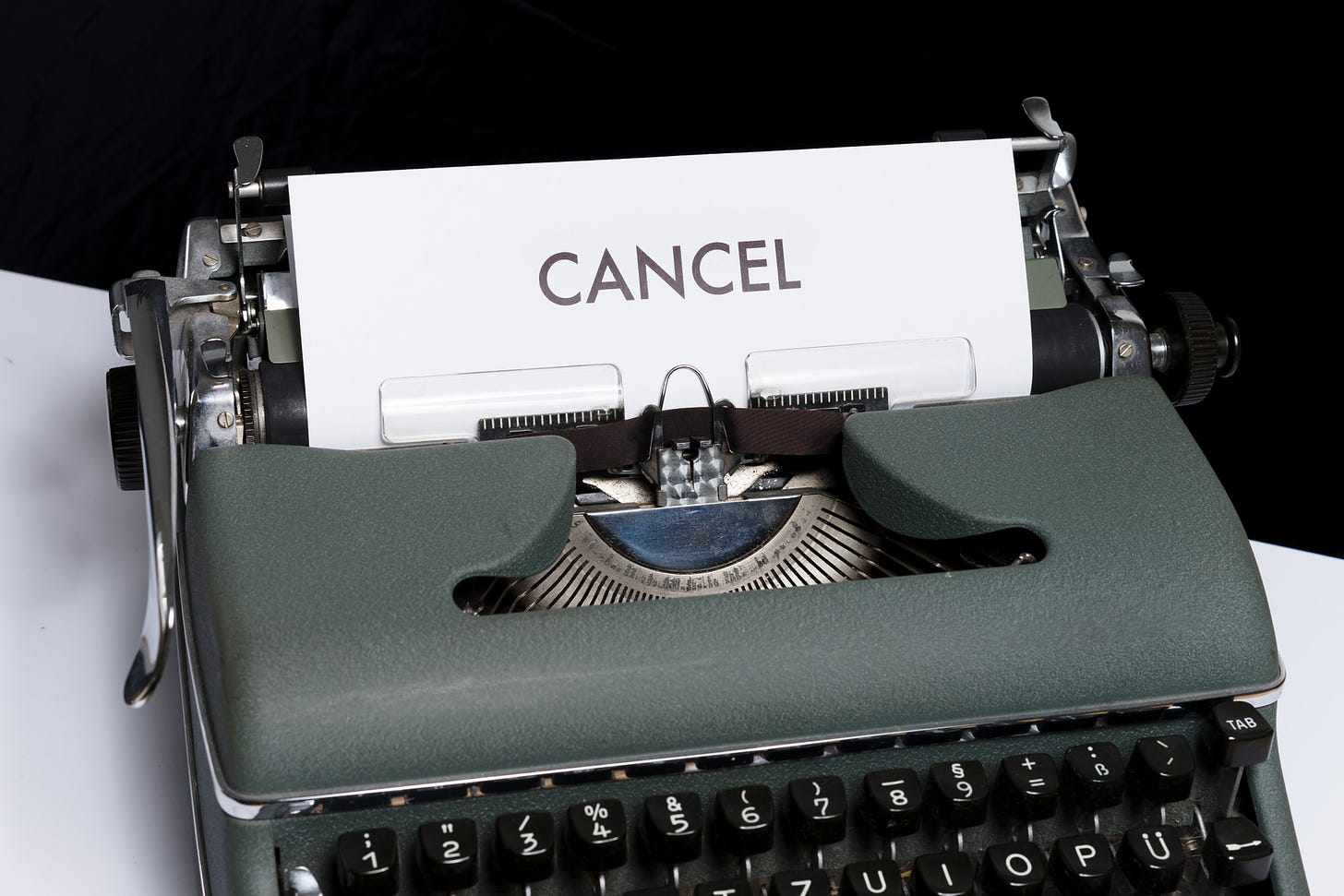 Typewriter with paper saying cancel