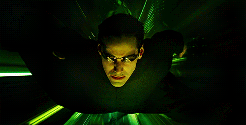 Neo flying through the matrix