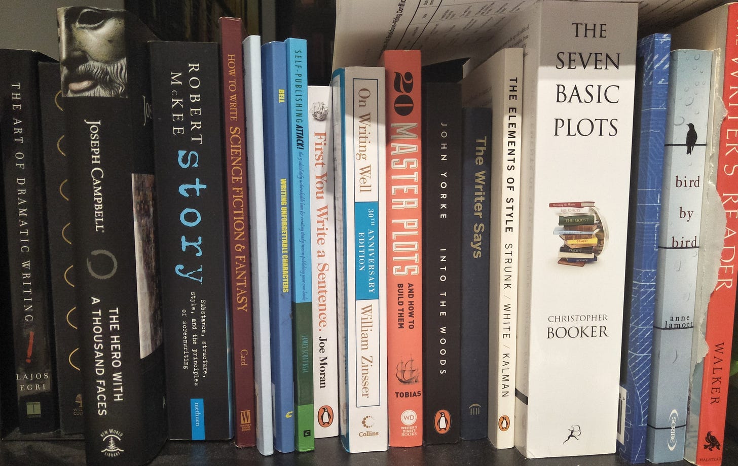 Photo of books on writing on a shelf