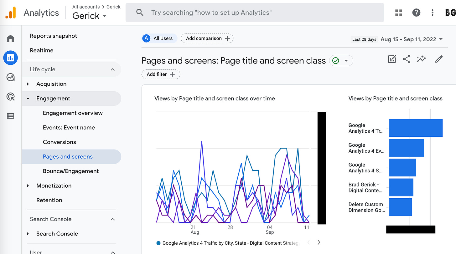 Pages and screens report in Google Analytics 4