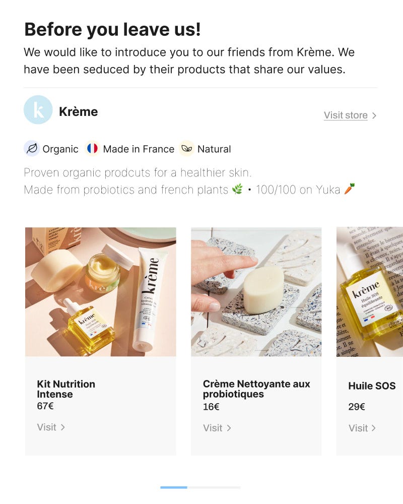Post purchase recommandation wiget product preview
