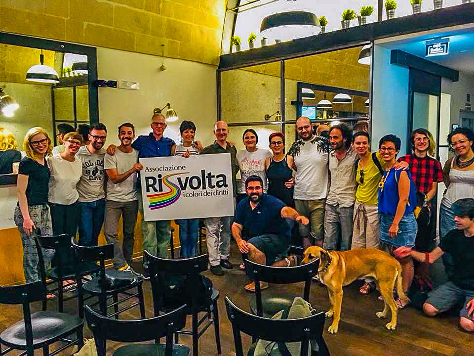 Brent and Michael speaking to Ris Volta, Matera, Italy's first LGBTQ rights group. 