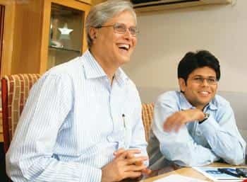  Bullish on India: A file photo of JM Financial’s Nimesh Kampani (left) and son Vishal. Focus on the India domestic story is how Vishal Kampani sums up his father’s views on the path for corporate gro