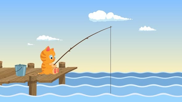 Fishing Cartoon Cat Logo by OrkhanTheStargazer | VideoHive