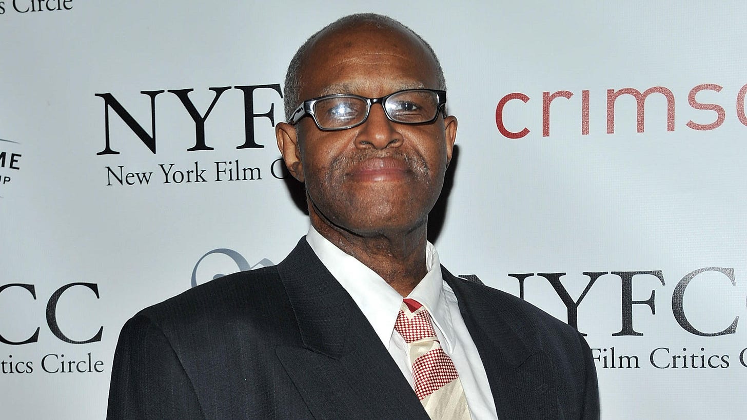 This image shows film critic Armond White at a New York Film Critics Circle gala event.
