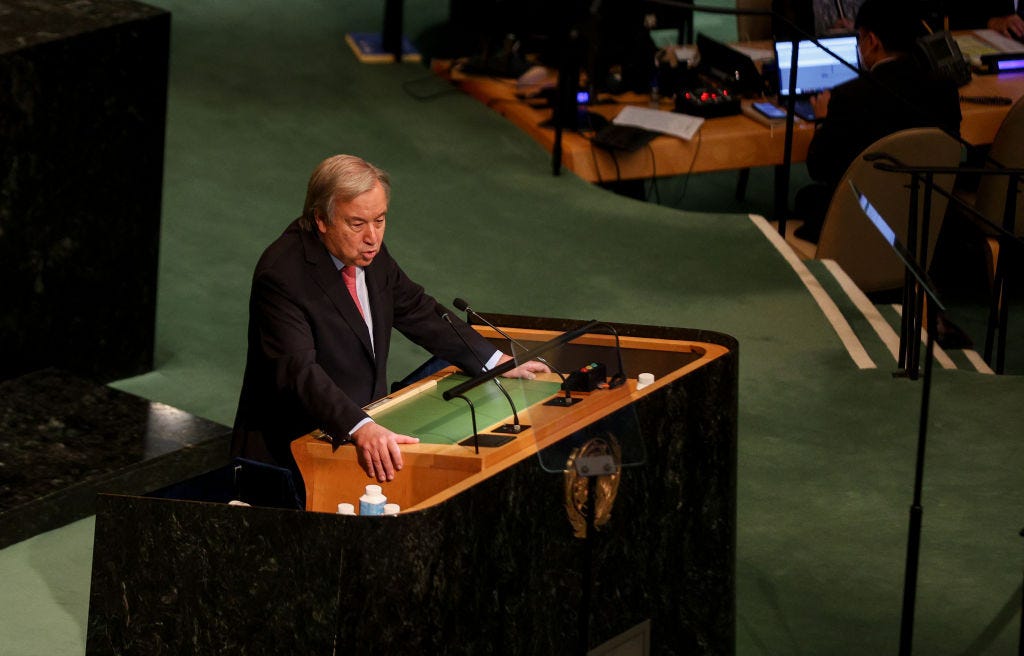 Guterres delivering his opening remarks on Monday (Sergii Kharchenko/NurPhoto via Getty Images)