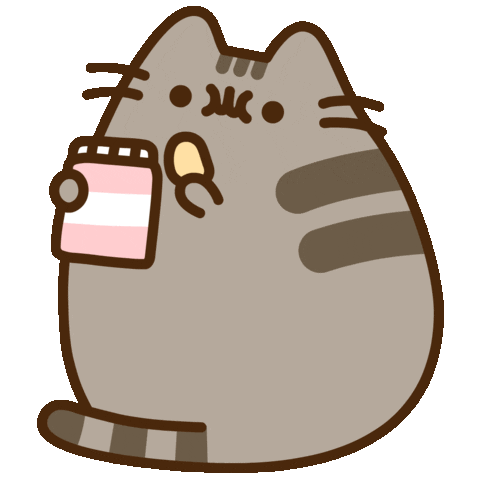 Gift of pusheen, a fat cat, eating chips
